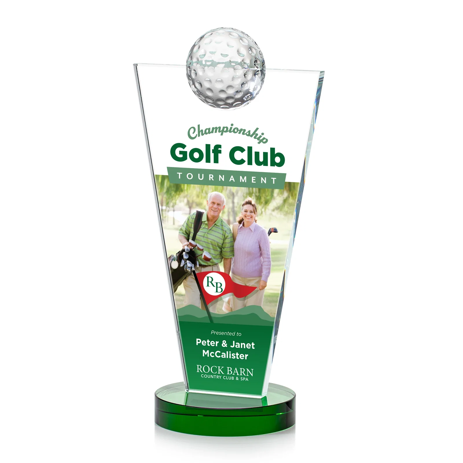 Personalized Starfire Crystal Award with Optical Ball on Tapered Pane for sales achievement awards