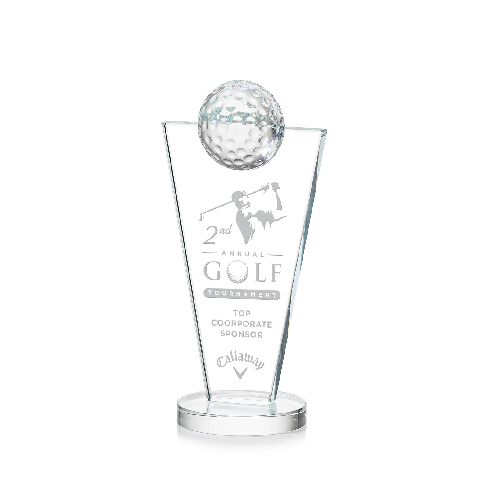 Custom Starfire Crystal Award with Optical Ball on Tapered Pane for corporate award ceremonies
