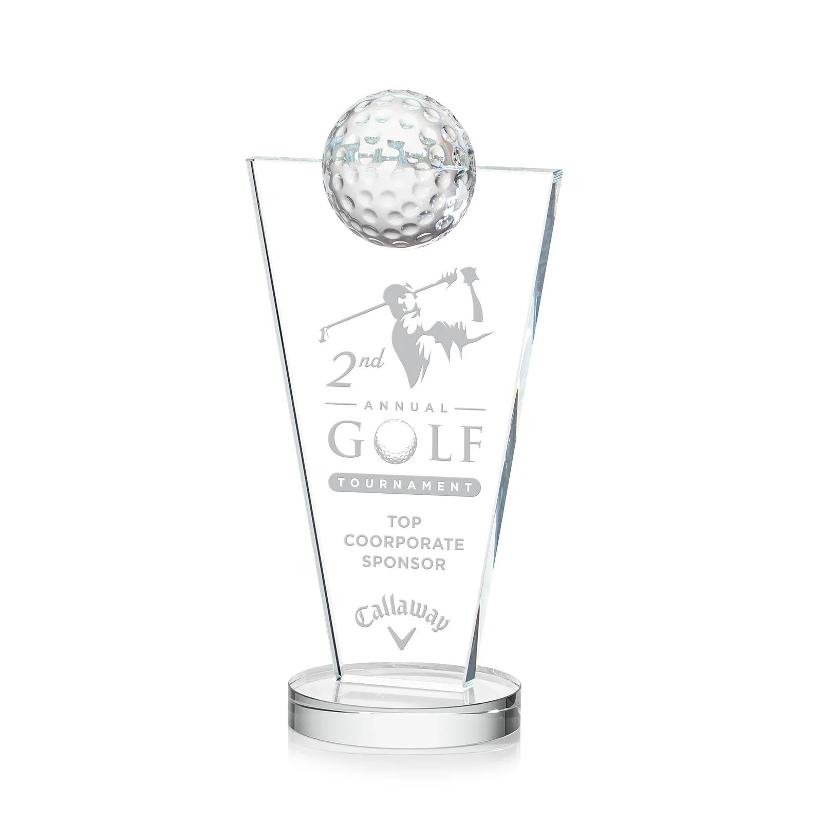 Custom Starfire Crystal Award with Optical Ball on Tapered Pane for service anniversary gifts