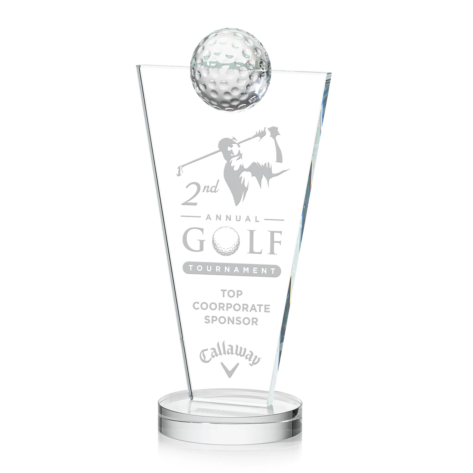 Custom Starfire Crystal Award with Optical Ball on Tapered Pane for sales achievement awards