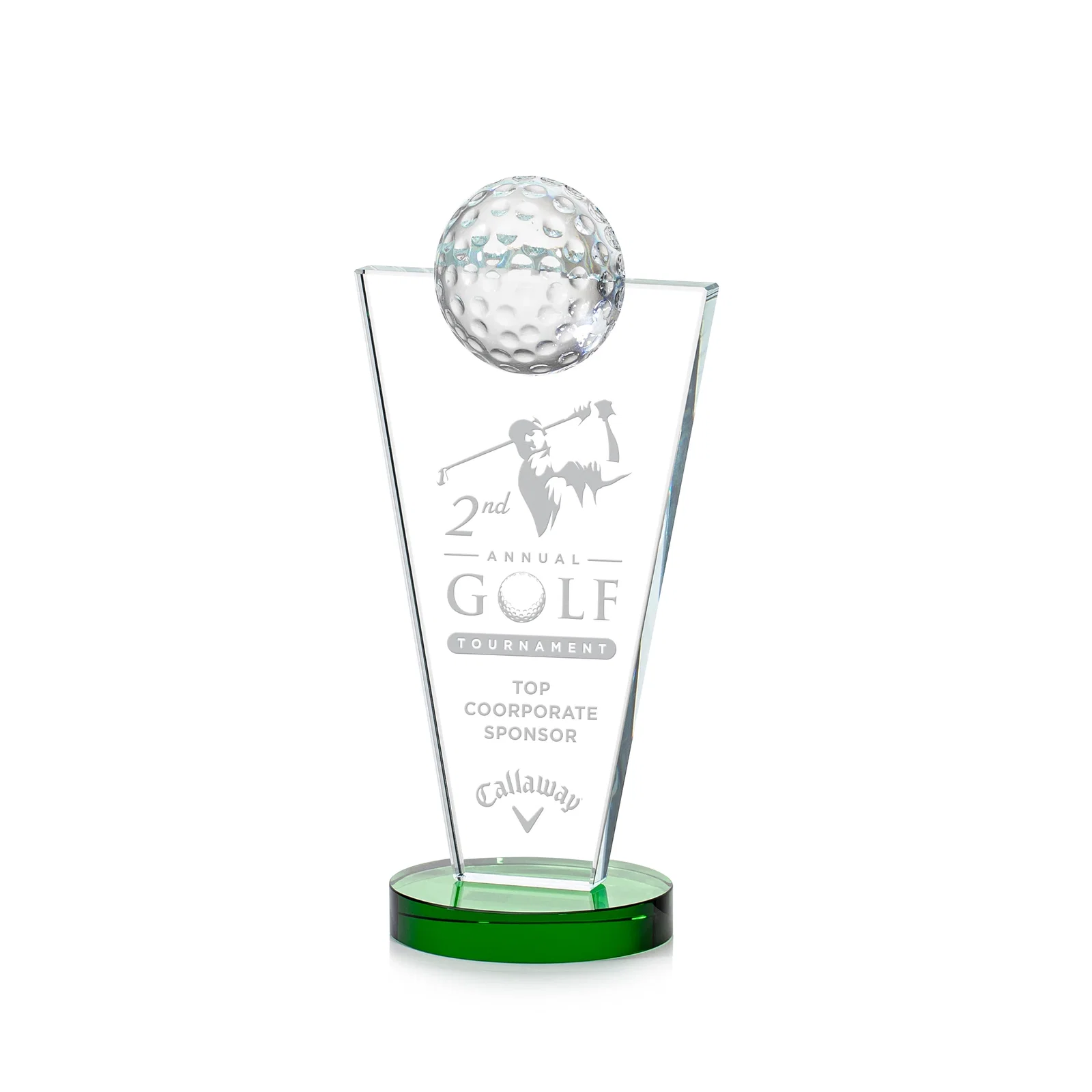 Custom Starfire Crystal Award with Optical Ball on Tapered Pane for team milestone celebrations