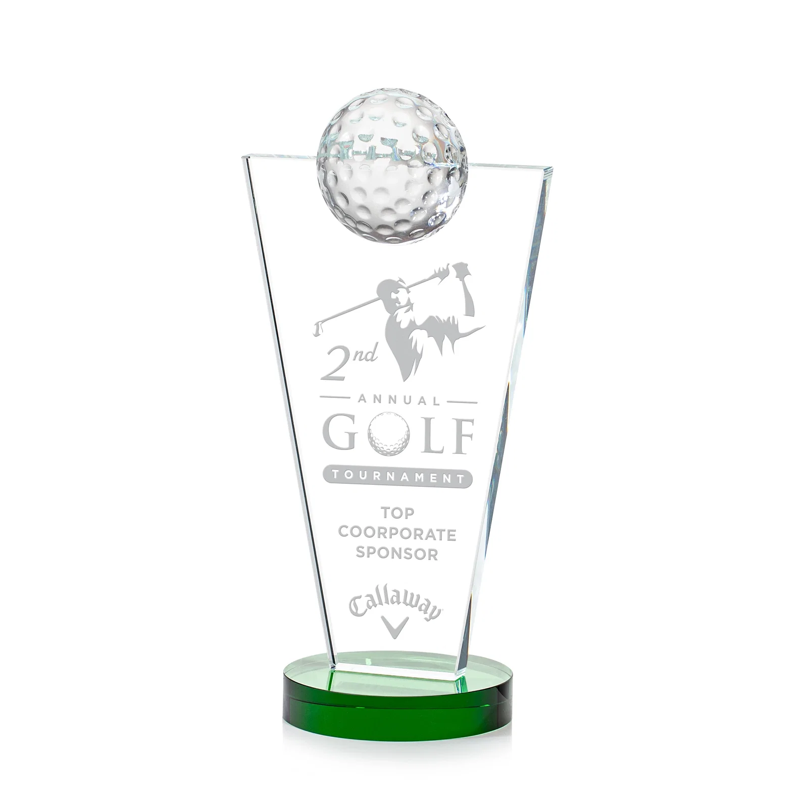 Custom Starfire Crystal Award with Optical Ball on Tapered Pane for donor appreciation