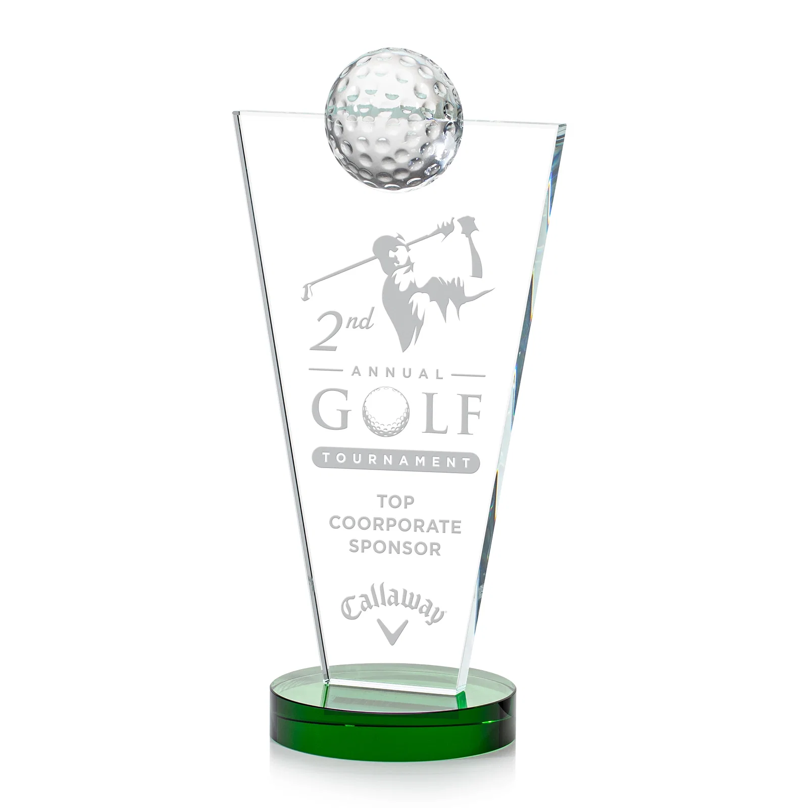 Custom Starfire Crystal Award with Optical Ball on Tapered Pane for graduation ceremonies