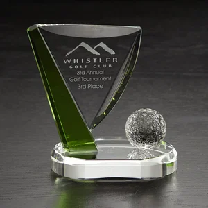 5.25 Inch Flagstick Golf Award, Green Glass, Etched Imprint