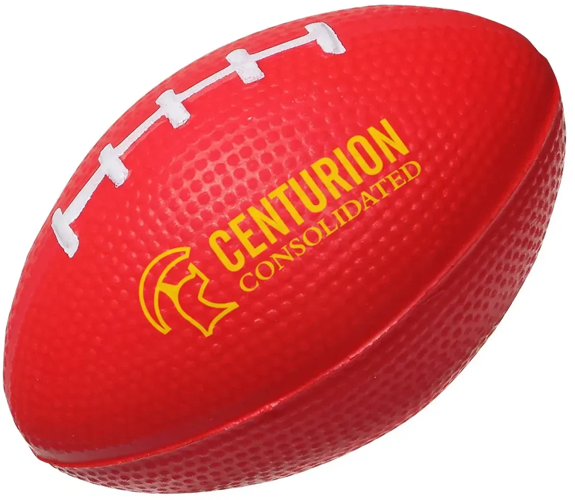 Close-up of the laces on the custom Small Football Stress Reliever, a branded foam squeeze toy logo gift