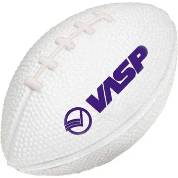 Small Football Stress Reliever close-up of custom logo imprint on foam surface