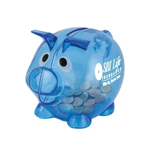 Small Plastic Piggy Bank with Twist Lock Plug, 4" x 2.75" x 2.75", 1-Color Imprint