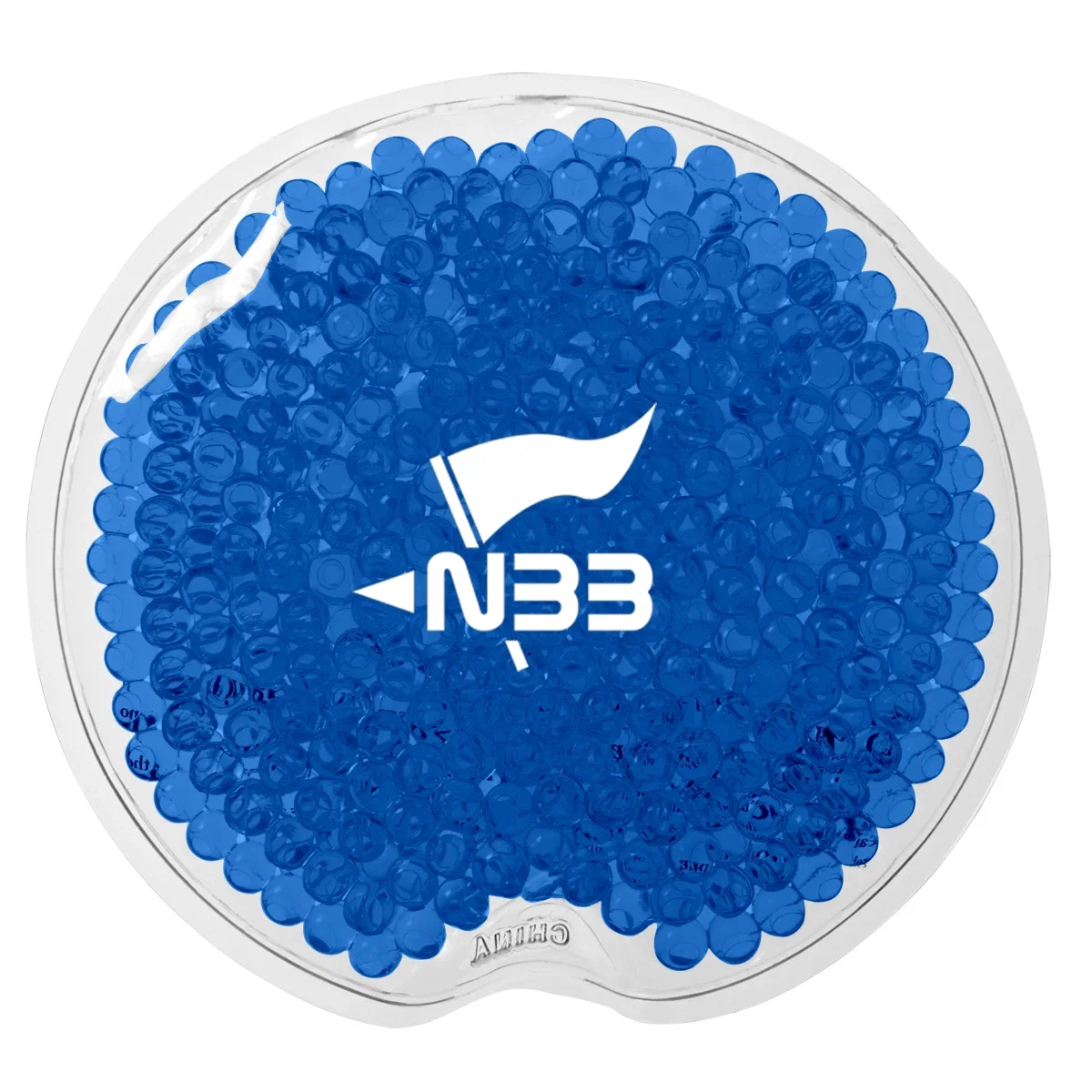 Blue compress shown flat with the beads visible inside