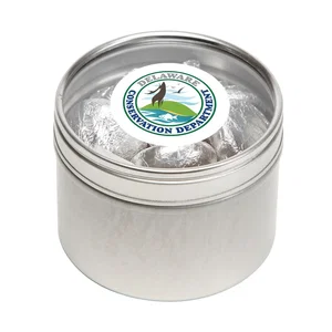 Small Round Window Tin, 2.13" x 1.88" x 2.13", Silver with Candy Fill