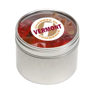 Small Round Window Tin, 2.13" x 2.13" with a Choice of Candy Fills, Full-Color Imprint