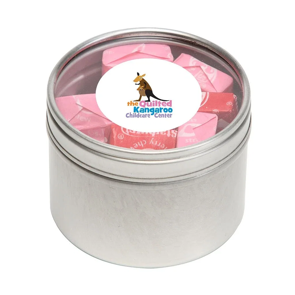 Small Round Window Tin Standard Fill — Silver,Candy Fill: Starburst™ — view 3