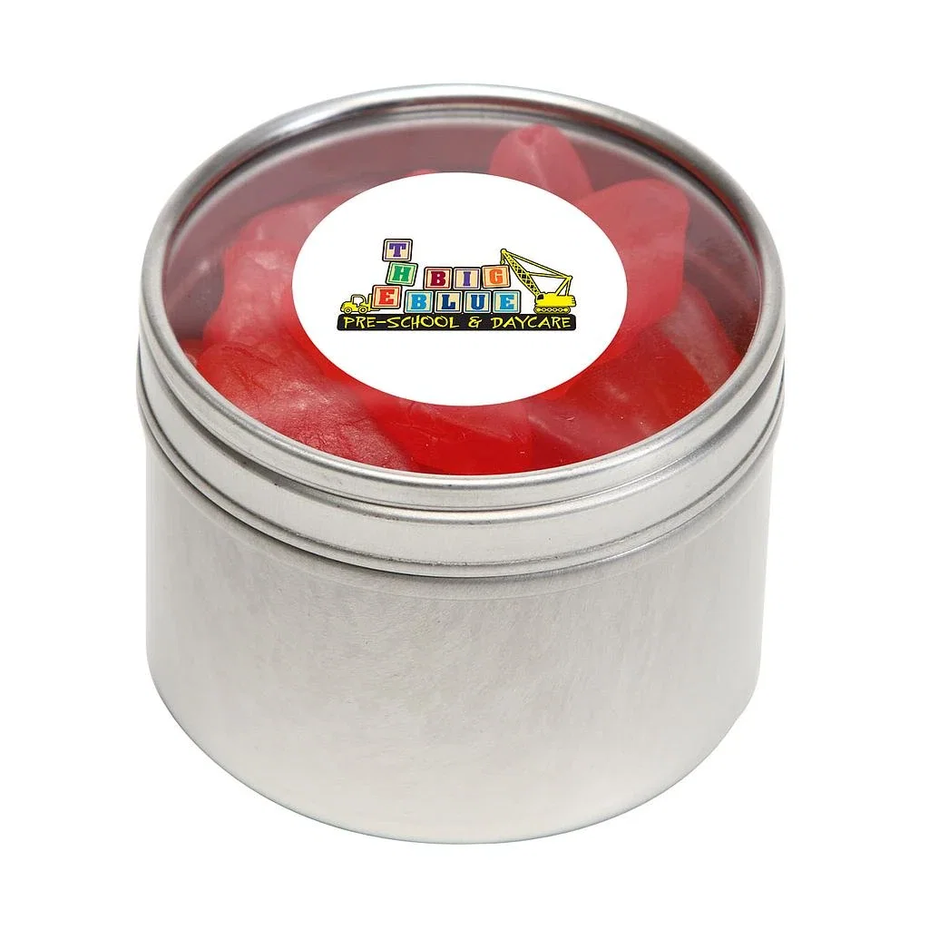 Small Round Window Tin Standard Fill — Silver,Candy Fill: Swedish Fish™ — view 4
