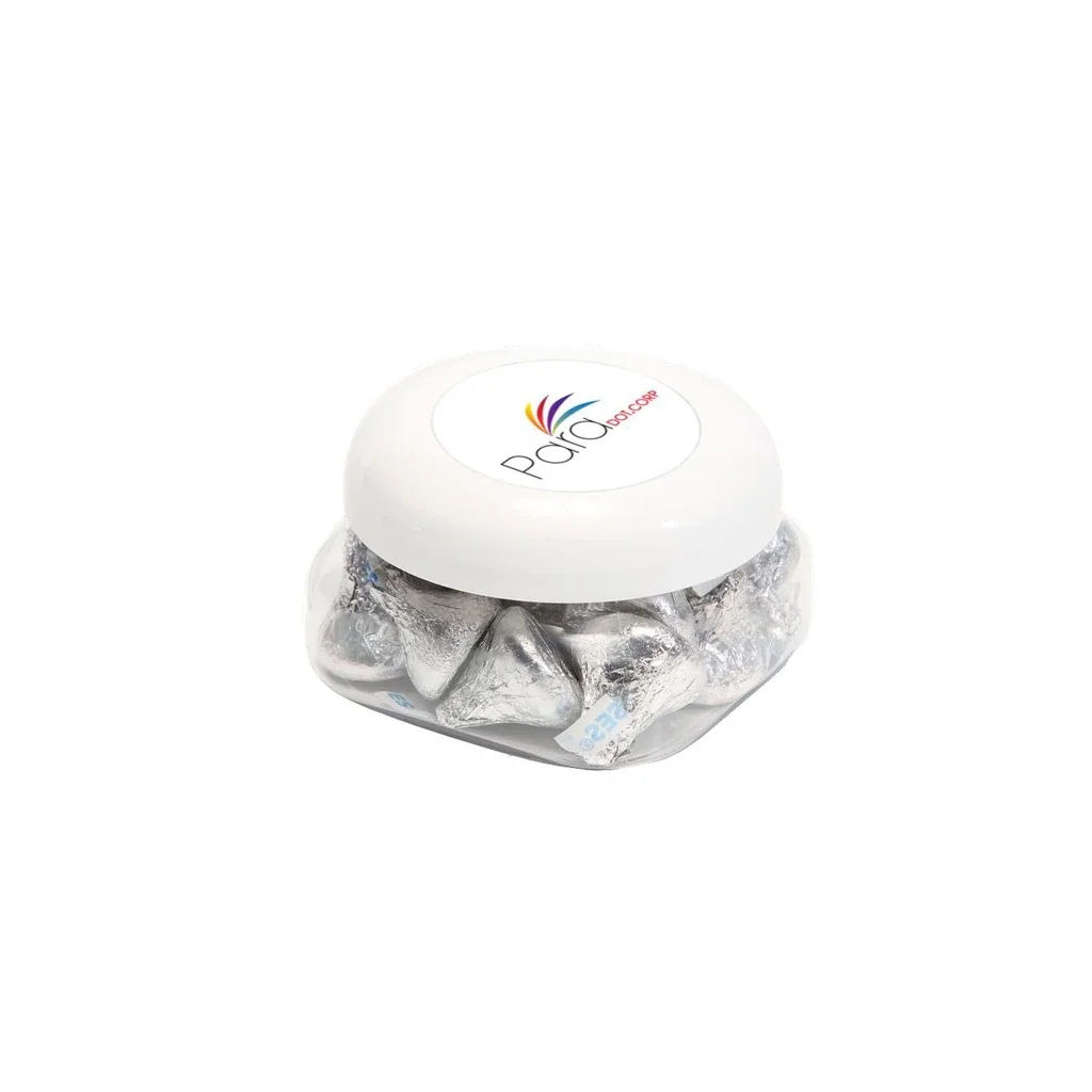 Small Snack Canister Premium Fill — Clear / White,Candy Fill: Hershey's™ Kisses™