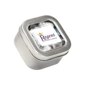 Small Square Window Tin, 2.5" x 1.5" x 2.5", Silver with Candy Fill