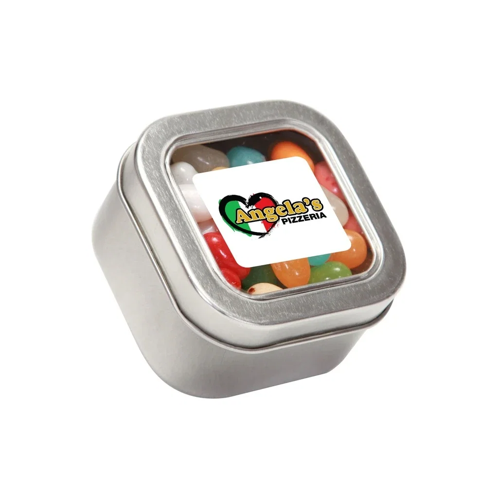Small Square Window Tin Premium Fill — Silver,Candy Fill: Jelly Belly™ Candy — view 2