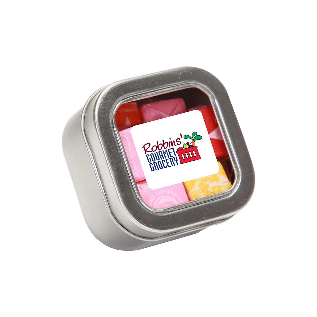 Small Square Window Tin Standard Fill — Silver,Candy Fill: Starburst™ — view 3