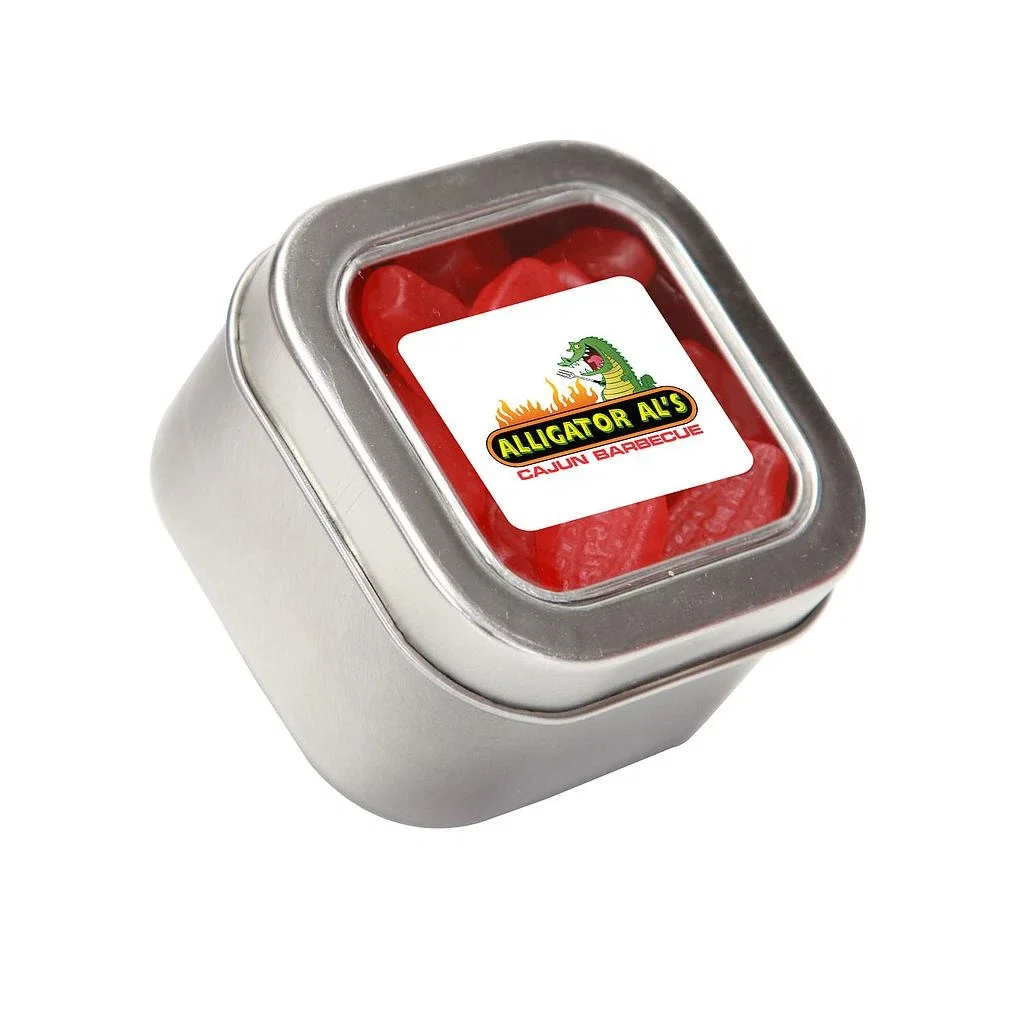 Small Square Window Tin Standard Fill — Silver,Candy Fill: Swedish Fish™ — view 4