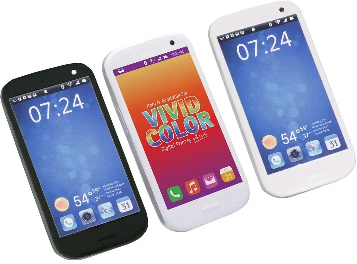 Smartphone Stress Reliever front view, a custom handset-shaped squeeze toy for branded tech giveaways