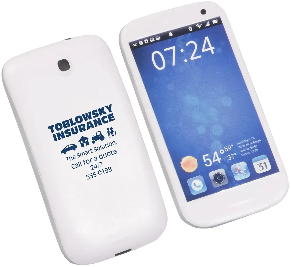 Smartphone Stress Reliever back detail, a custom promotional squeeze toy for logo-branded app launches