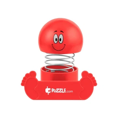 Smiley bobble head phone holder cradling a smartphone upright