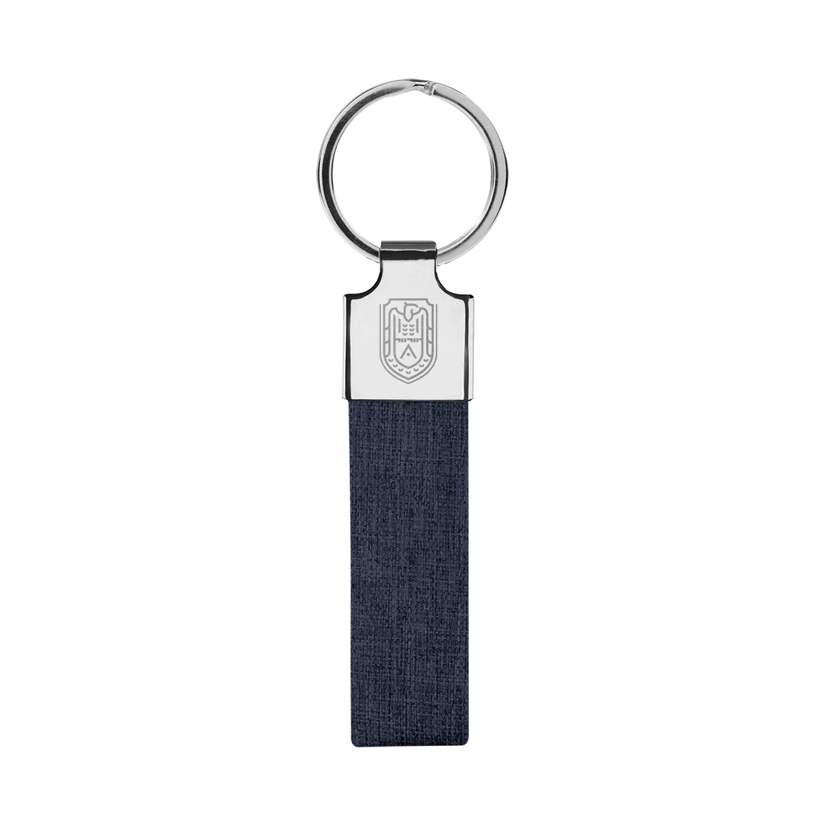 Heather gray strap shown flat with its key ring attached