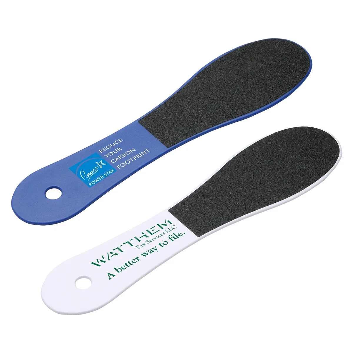 Smooth Moves two-sided foot file with a handle hole for hanging storage