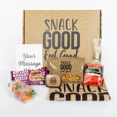Wellness snack set packed inside a slim gift carton