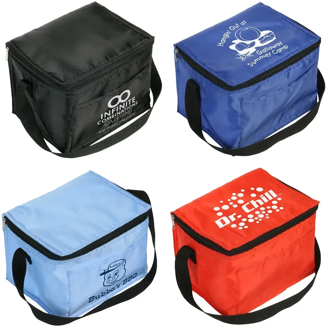 Custom Snow Roller 6-pack cooler bag, branded insulated tote front view with logo area