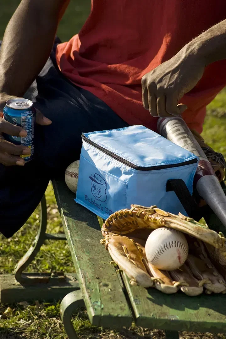 Promotional 6-pack cooler bag side profile with carry handle