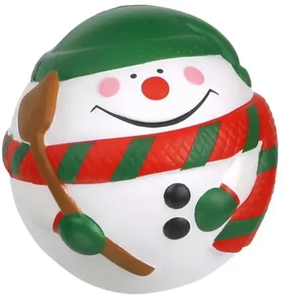 Snowman Ball custom stress ball, round snowman face squeeze toy for branded holiday promos, front view