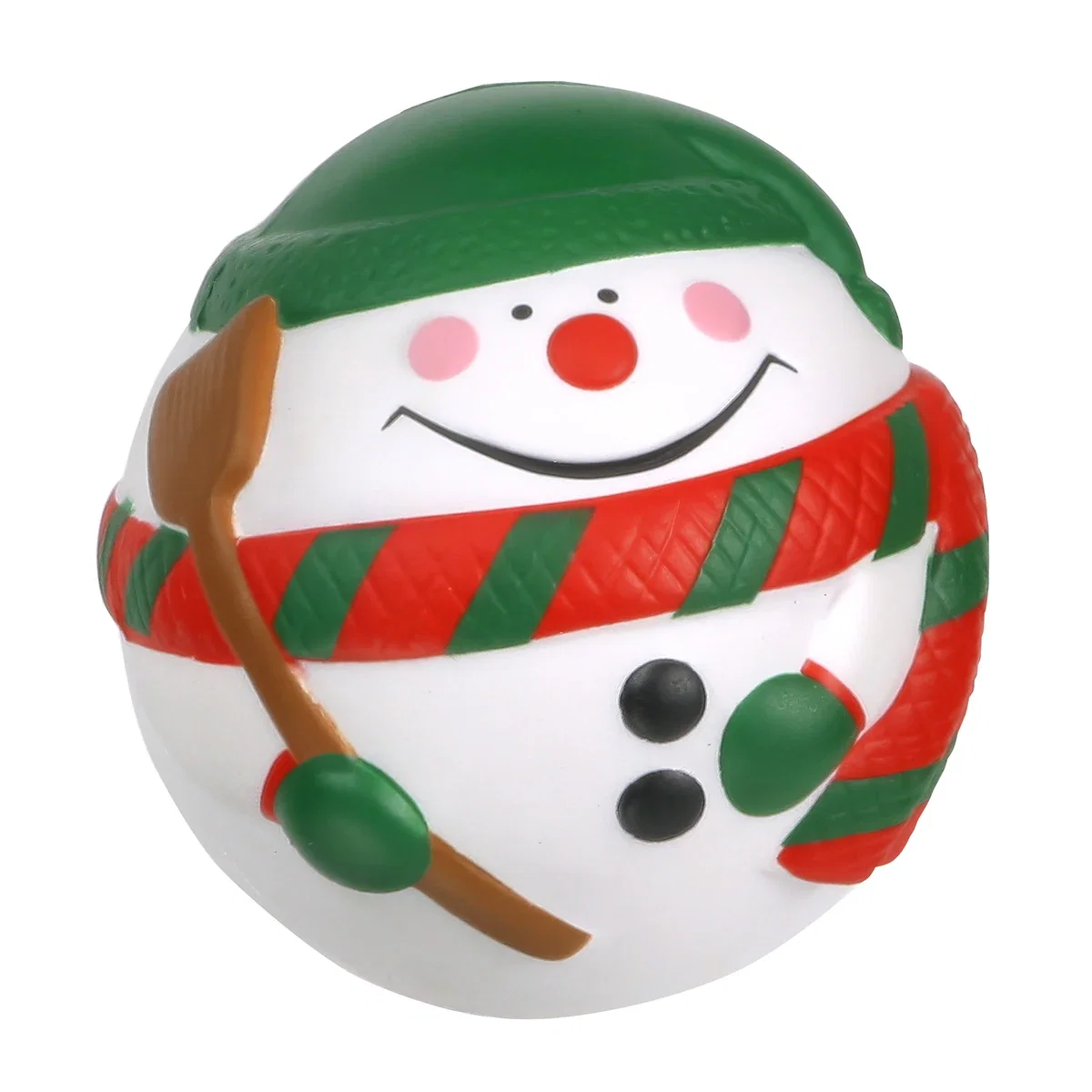 Snowman Ball custom promotional stress ball, alternate view of branded snowman squeeze toy with logo