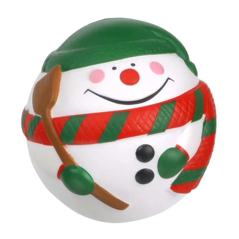 Snowman Ball custom promotional stress ball, alternate view of branded snowman squeeze toy with logo