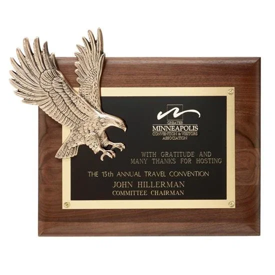 Custom Antique Bronze Eagle Wall Plaque, Eagle Set Above Brass Plate for employee recognition
