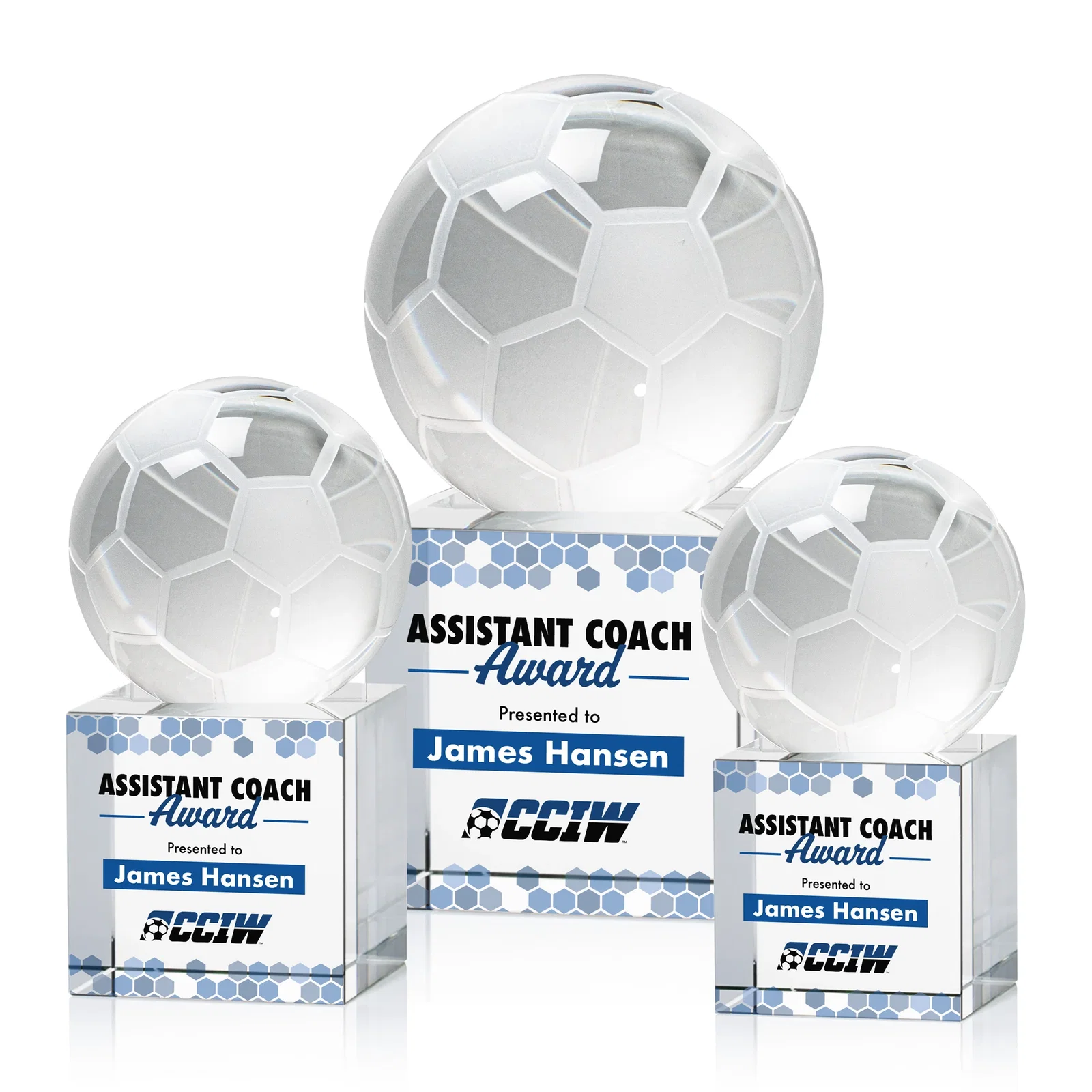 Custom Optical Crystal Soccer Ball Award for retirement presentations