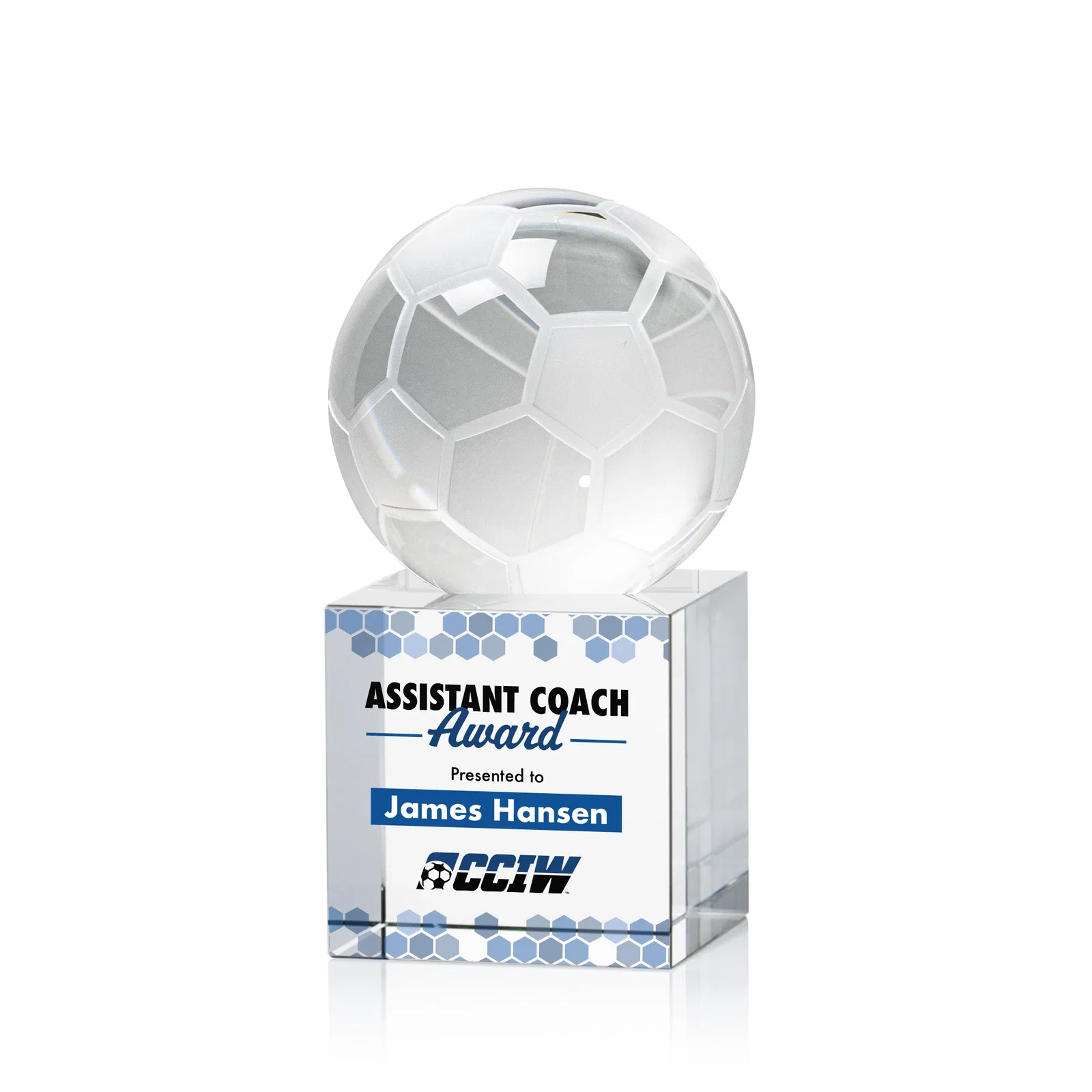 Custom Optical Crystal Soccer Ball Award for donor appreciation