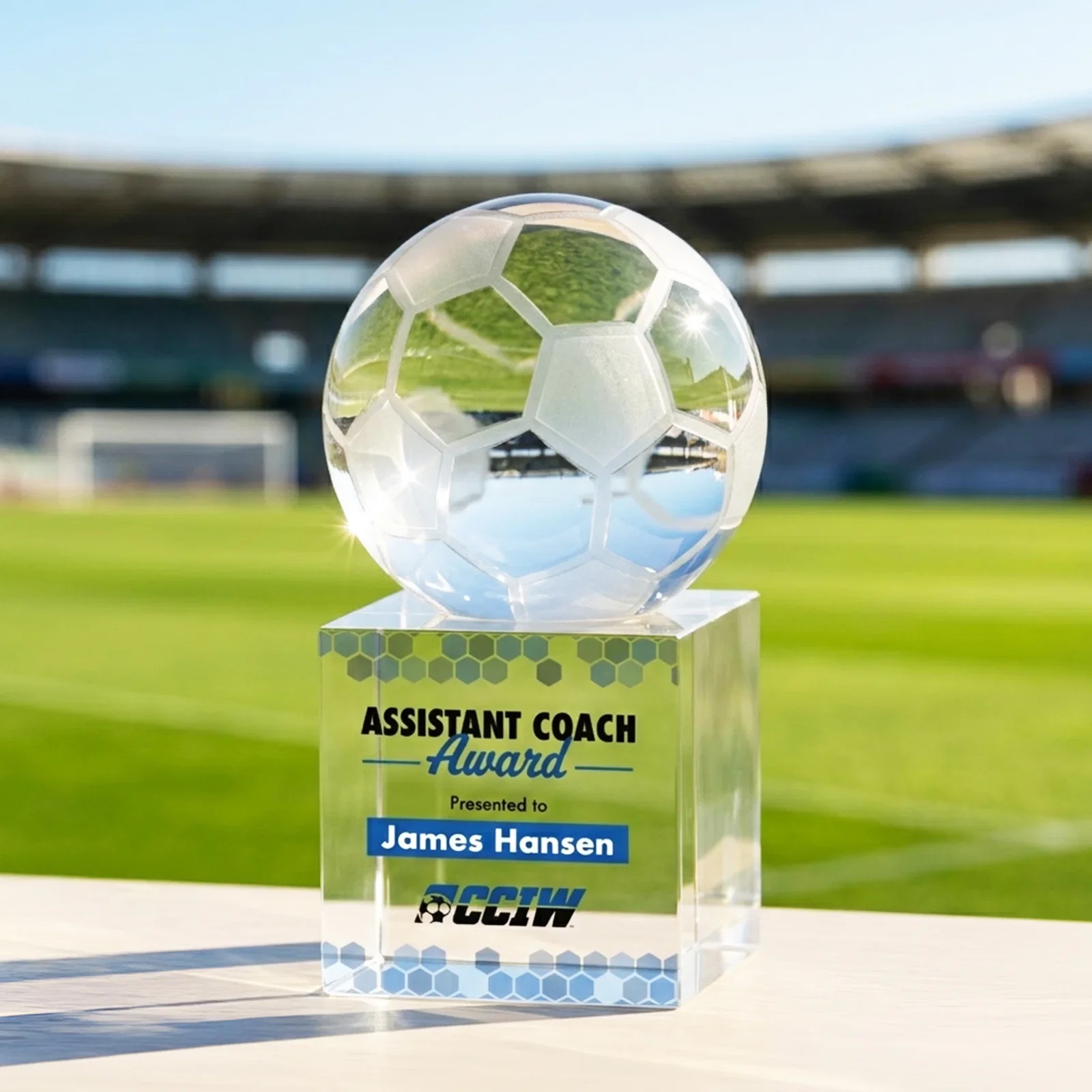 Custom Optical Crystal Soccer Ball Award for safety achievement programs