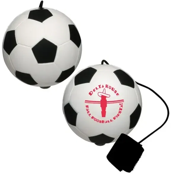 Soccer Ball Stress Reliever Yo-Yo Bungee, custom squeeze toy on an elastic cord with logo