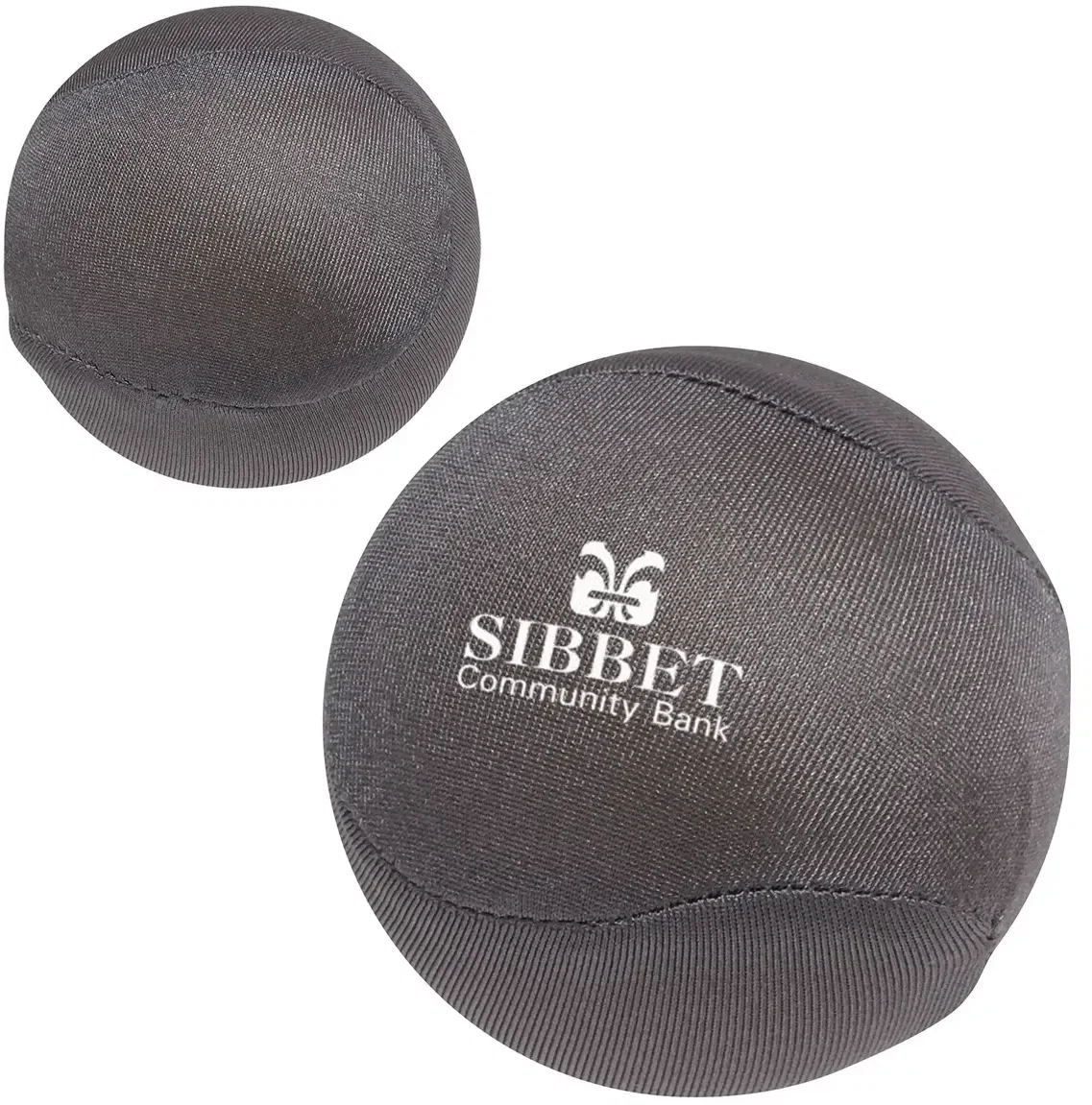 Custom Soft Fabric Stress Ball with plush fabric cover, side view showing the promotional logo
