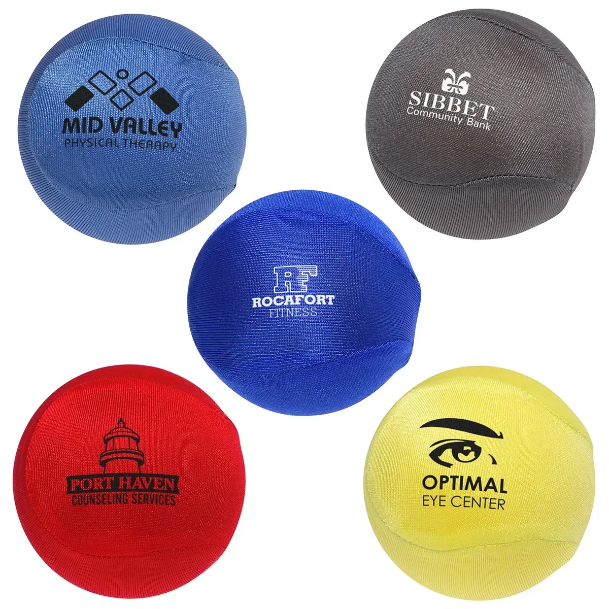 Custom branded Soft Fabric Stress Ball, detail of the plush fabric cover with printed logo