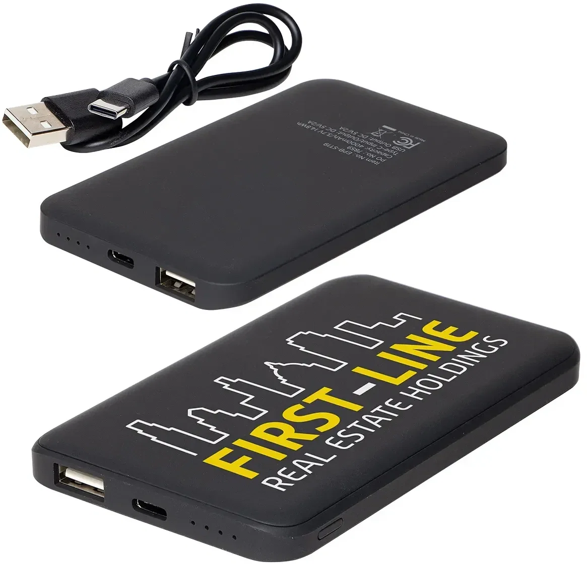 Soft-Touch 4000mAh branded power bank side profile, slim custom rubber-coated charger