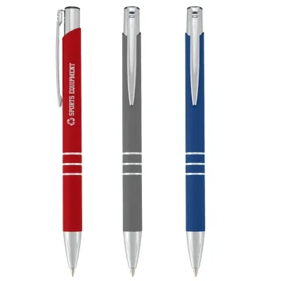 Soft-touch ballpoint pen shown at full length