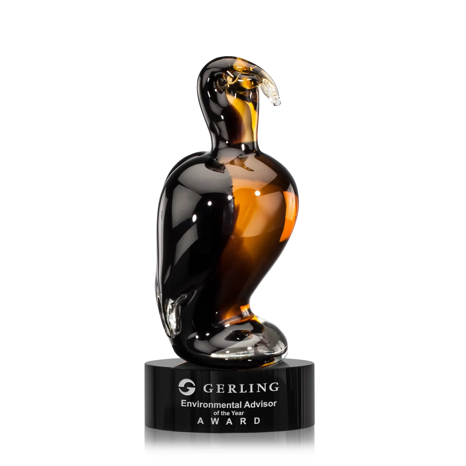 Custom Glass Eagle Award on Black and Amber Base for employee recognition