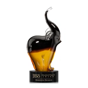 Glass Elephant Award on Black and Amber Base