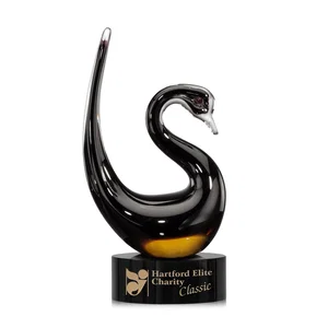 Glass Swan Award on Black and Amber Base