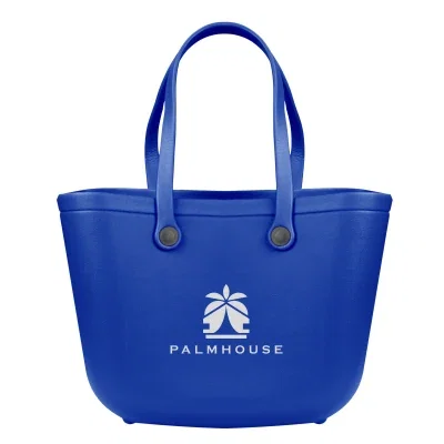 Royal blue tote seen from the side