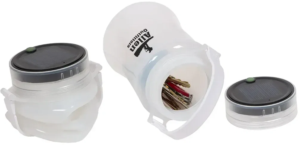 Custom Solar-Tech Collapsible Waterproof Lantern collapsed flat, showing its compact travel-ready profile