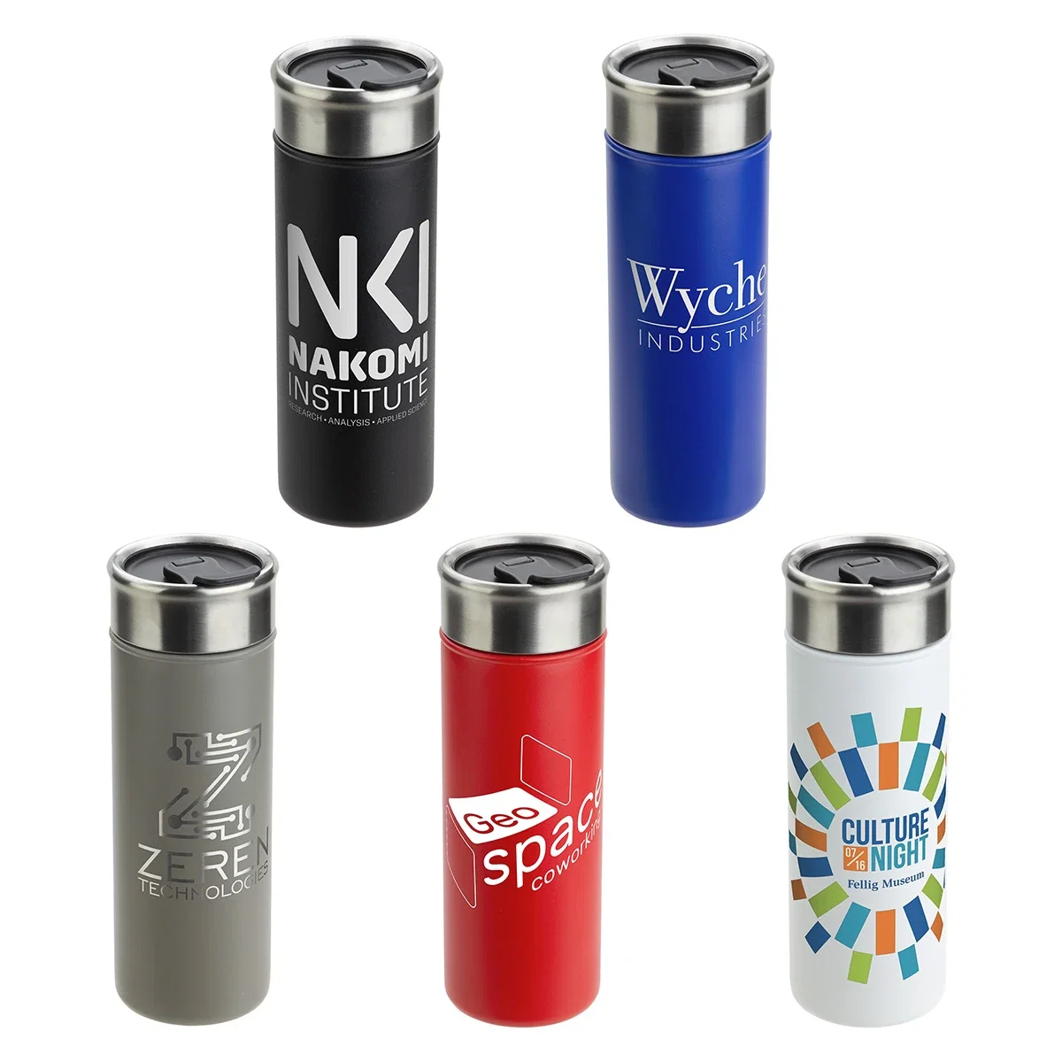 custom Solari tumbler with flip-top lid open, branded 18 oz copper-lined body