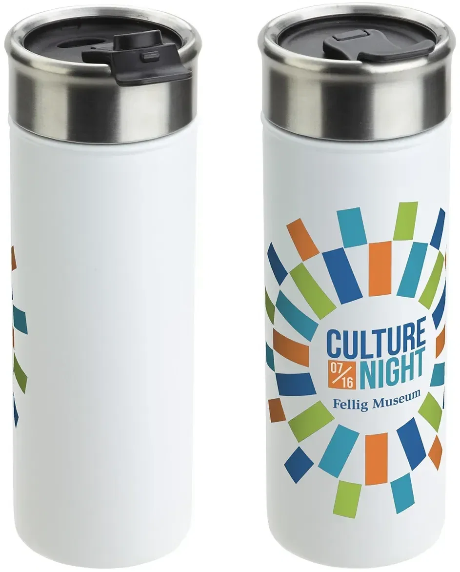 Solari branded copper-lined tumbler, close-up of logo imprint area on the body