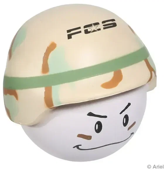 Custom Soldier Mad Cap Stress Reliever, branded promotional foam squeeze toy side profile view