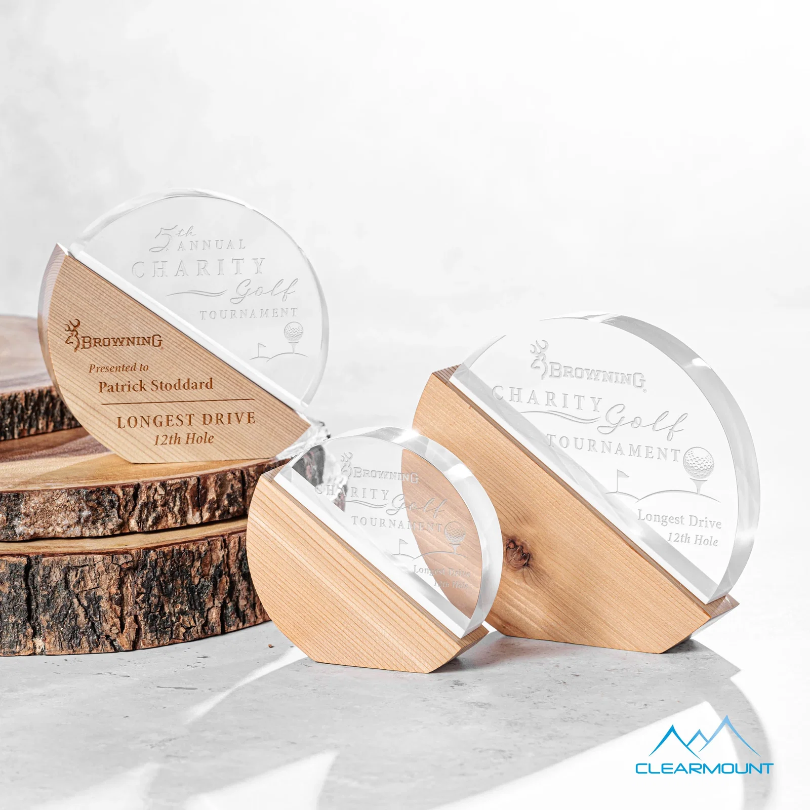 Custom Half Acrylic, Half Wood Circle Award with Dual Engraving for employee recognition
